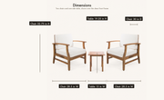 Dimensions | Drawn measurement diagram over the complete two-chair and side-table set