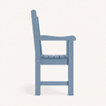 Side | blue garden bench in left profile with the side stretcher and shaped arm