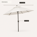 Dimensions | angled studio umbrella with 7.5 ft canopy and 1.5 in pole callout labels