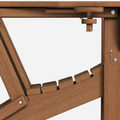 Folding detail | close view of the Teak HDPE folding linkage, release chain, and silver fasteners