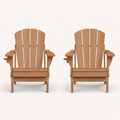 Front | two matching Teak folding HDPE Adirondack chairs on a clean studio ground