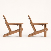 Side | two matching Teak folding Adirondack chairs on a clean studio ground, showing their folding side profiles