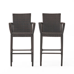 Front | Straight-on view of the Wulfern Filizi Woven Wicker Bar Stools, Set of 2
