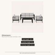 Dimensions | 16 inch seat height, 5 inch cushion height, and 32 inch armchair height