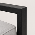 Frame detail | black flat rectangular aluminum rail corner with light-gray cushion edge