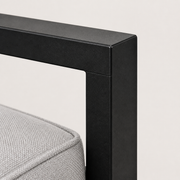 Frame detail | black flat rectangular aluminum rail corner with light-gray cushion edge