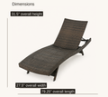 Dimensions | dimension diagram of the wicker chaise with overall height, width, and length