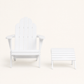 Front | White Adirondack chair and separate matching ottoman on a warm white studio background