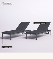 Dimensions detail | Two chaise lounges with drawn 2 inch cushion-thickness and 11.8 inch seat-height callouts