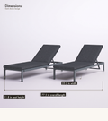 Dimensions | Two chaise lounges with drawn 77.5 inch length, 25.2 inch width and 11.8 inch seat-height callouts