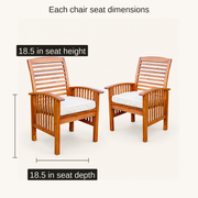 Dimensions | pair of acacia dining armchairs with each chair's 18.5-inch seat height and seat depth shown