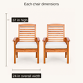 Dimensions | pair of acacia dining armchairs with dimensions for each chair: 37 inches high and 24 inches wide