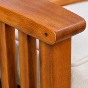 Hardware | close crop of the acacia arm-to-side-panel join with vertical spindles and a recessed screw