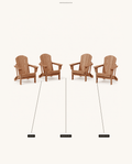 Detail dimensions | four folding Adirondack chairs with seat height 14.5 inches, seat 20.25 by 20 inches, and arm 22.25 inches high by 5 inches wide marked