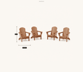Dimensions | four folding Adirondack chairs on a light studio ground, with each chair's 34.5 inch height and 29 inch width by 31.5 inch depth marked
