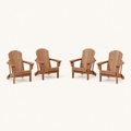Front | four warm teak-tone folding Adirondack chairs on a clean light studio ground