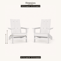 Dimensions | dimension diagram for two white HDPE Adirondack chairs: 15.5 inch seat height, 21.5 inch arm height, 21.5 inch seat width and back height