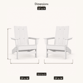 Dimensions | dimension diagram for each of two white HDPE Adirondack chairs: 37 inch H, 29 inch W, 33.5 inch D