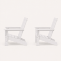 Side | side studio profile of two white HDPE Adirondack chairs showing raked backs and slatted seats