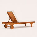 Rear studio view | back of the raised ratchet support, wheels, wood rails, and foot-leg profile