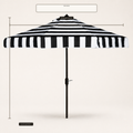 Dimensions | front umbrella view with 100.79 inch canopy span and 98.82 inch overall height callouts