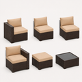Studio | studio three-quarter view of six-piece dark brown wicker modular conversation set