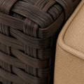 Texture | dark brown flat PE wicker weave with beige cushion fabric and narrow piping