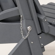 Hardware detail | close view of the silver adjustment chain, bracket, and fasteners on the gray HDPE chair