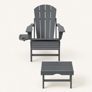 Front | gray HDPE Adirondack chair with its matching ottoman on clean studio ground