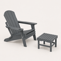 Three-quarter | gray HDPE folding chair and ottoman on clean studio ground with the cup-holder tray and chain visible