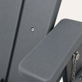Texture detail | close view of gray molded HDPE slats, rounded arm surface, and a silver fastener