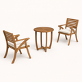 Studio angle | the complete bistro set at three-quarter, with chair side braces and tabletop depth visible