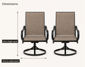 Dimensions | two brown sling swivel dining armchairs with 40 inch height and 19.5 inch width callouts for each chair