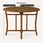 Dimensions | Studio drawing of the 48 inch diameter option and 29 inch overall height