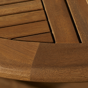 Detail | Macro of warm brown eucalyptus grain, slatted leaf boards, and the routed rim