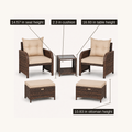 Key heights | complete set with 14.57-inch seat, 2.3-inch cushion, 16.93-inch table, and 10.83-inch ottoman callouts