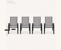 Dimensions | four Gray stacking armchairs with drawn callouts for 17 inch seat height, 23 inch arm height, and 17.5 inch seat width