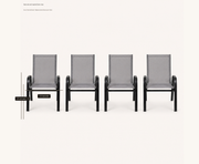 Dimensions | four Gray stacking armchairs with drawn callouts for 17 inch seat height, 23 inch arm height, and 17.5 inch seat width