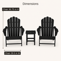 Dimensions | dimensions diagram of two black Adirondack chairs with chair height and width callouts