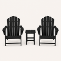 Front | studio front view of two black Adirondack chairs with a black square side table