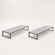 Studio | two flat chaise lounges viewed from the foot end with offset rails and squared legs