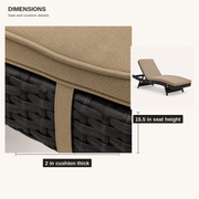 Dimensions | dimension detail showing the 15.5 inch seat height and 2 inch cushion thickness