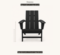 Dimensions | black Adirondack chair with drawn seat height, arm height, seat width, seat depth, and back height measurements
