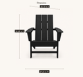 Dimensions | black Adirondack chair with drawn overall dimensions of 34.68 inches high, 29.25 inches wide, and 32.13 inches deep