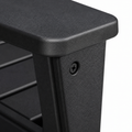 Hardware | close view of a black HDPE armrest joint with a dark Phillips screw and pebbled surface