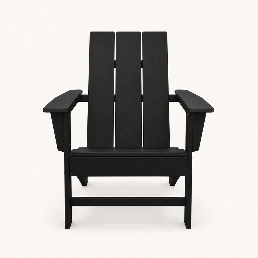 Front | black HDPE Adirondack chair, straight-on front view on a warm white studio ground