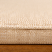 Close view | cream woven cushion texture, sewn edge and acacia seat rail