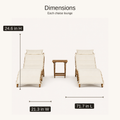 Dimensions | dimensions diagram for each chaise lounge: 24.6 in H, 21.3 in W, and 71.7 in L