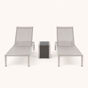 Front studio | full three-piece set with two raised-back chaise lounges and cantilever side table