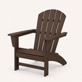 Three-quarter | one mahogany fan-back Adirondack chair on a warm-white studio sweep with the seat side rail and splayed rear leg visible